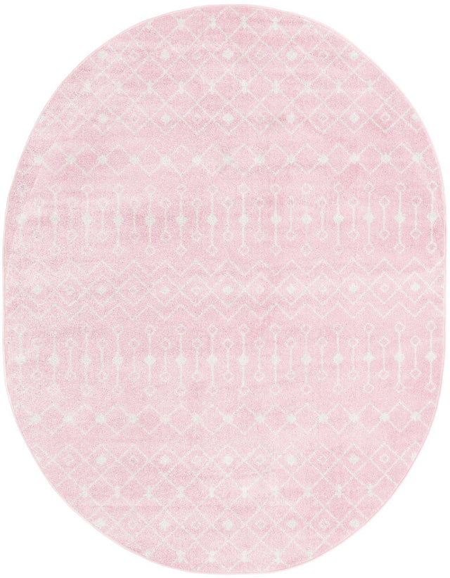 Pink 7' 10 x 10' Tribal Trellis Oval Area Rug Geometric Southwestern Inspired Durable Carpet for Home Interior Design for Sale at Rug Engine
