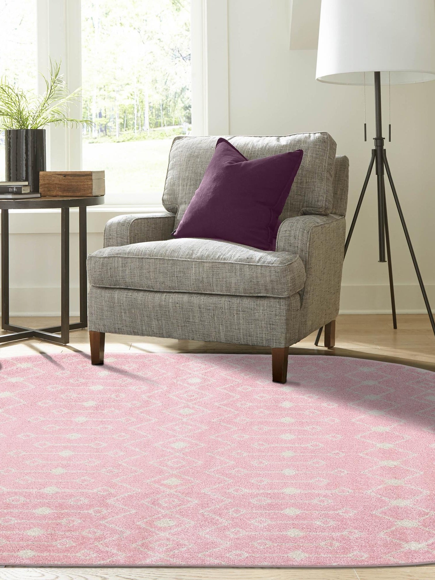 Pink 7' 10 x 10' Tribal Trellis Oval Area Rug Geometric Southwestern Inspired Durable Carpet for Home Interior Design for Sale at Rug Engine