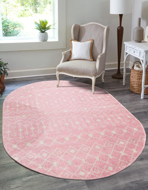 Pink 7' 10 x 10' Tribal Trellis Oval Area Rug Geometric Southwestern Inspired Durable Carpet for Home Interior Design for Sale at Rug Engine