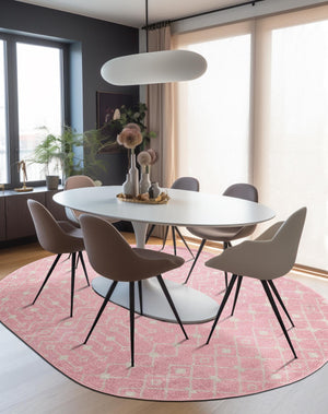 Pink 5' 3 x 8' Tribal Trellis Oval Area Rug Geometric Southwestern Inspired Durable Carpet for Home Interior Design for Sale at Rug Engine