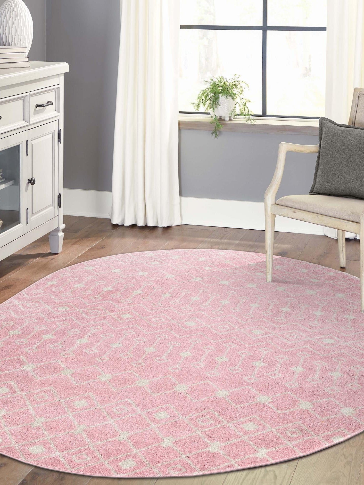 Pink 5' 3 x 8' Tribal Trellis Oval Area Rug Geometric Southwestern Inspired Durable Carpet for Home Interior Design for Sale at Rug Engine