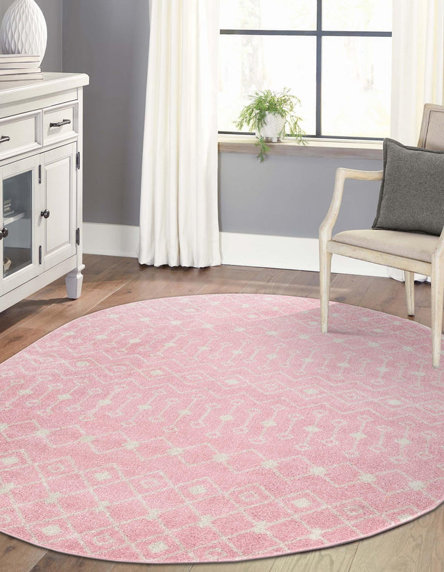 Pink 5' 3 x 8' Tribal Trellis Oval Area Rug Geometric Southwestern Inspired Durable Carpet for Home Interior Design for Sale at Rug Engine