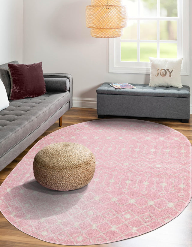 Pink 7' 10 x 10' Tribal Trellis Oval Area Rug Geometric Southwestern Inspired Durable Carpet for Home Interior Design for Sale at Rug Engine