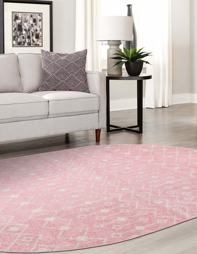 Pink 4' 1 x 6' 1 Tribal Trellis Oval Area Rug Geometric Southwestern Inspired Durable Carpet for Home Interior Design for Sale at Rug Engine