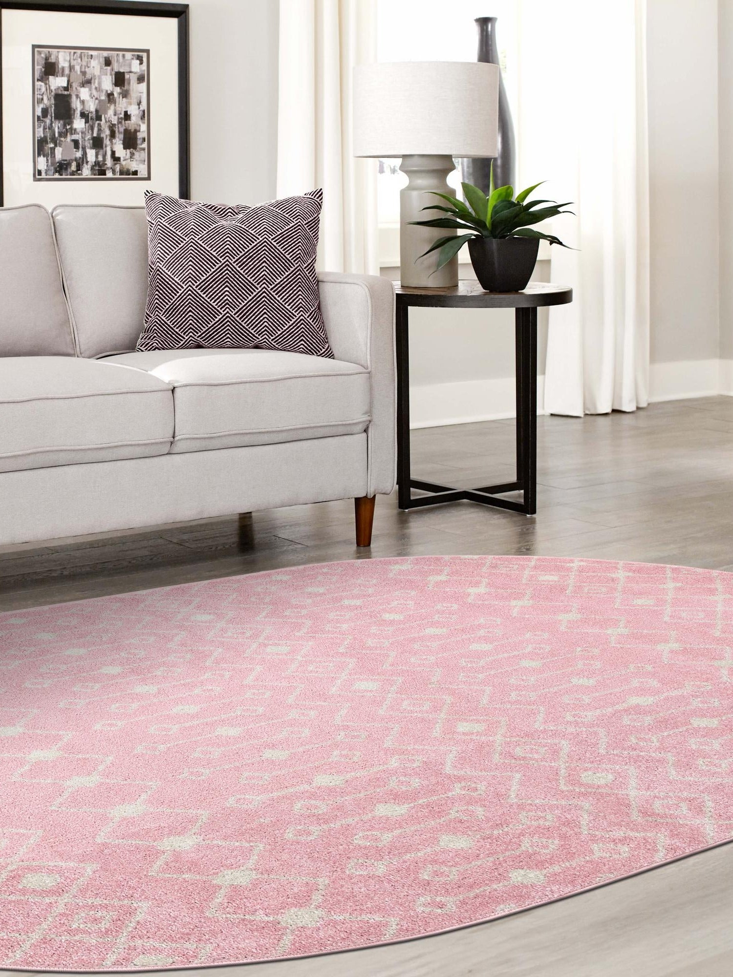 Pink 5' 3 x 8' Tribal Trellis Oval Area Rug Geometric Southwestern Inspired Durable Carpet for Home Interior Design for Sale at Rug Engine