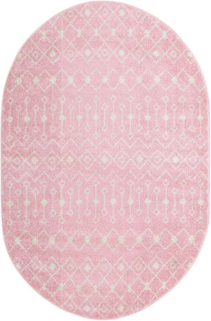 Pink 5' 3 x 8' Tribal Trellis Oval Area Rug Geometric Southwestern Inspired Durable Carpet for Home Interior Design for Sale at Rug Engine
