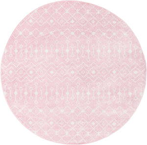 Pink 7' 10 x 7' 10 Tribal Trellis Round Area Rug Geometric Southwestern Inspired Durable Carpet for Home Interior Design for Sale at Rug Engine