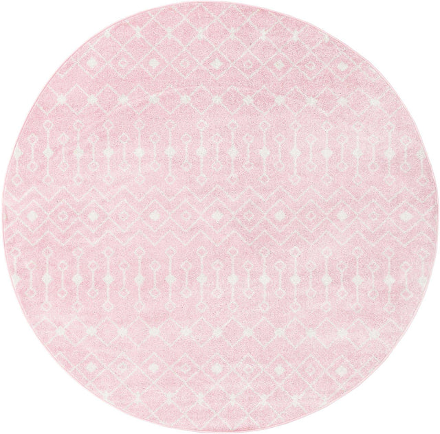Pink 7' 10 x 7' 10 Tribal Trellis Round Area Rug Geometric Southwestern Inspired Durable Carpet for Home Interior Design for Sale at Rug Engine