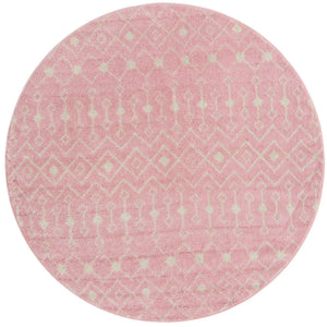 Pink 6' 1 x 6' 1 Tribal Trellis Round Area Rug Geometric Southwestern Inspired Durable Carpet for Home Interior Design for Sale at Rug Engine