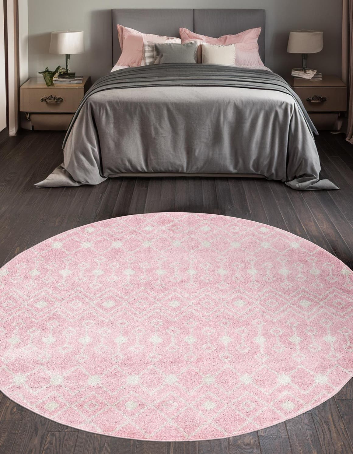 Pink 3' 1 x 3' 1 Tribal Trellis Round Area Rug Geometric Southwestern Inspired Durable Carpet for Home Interior Design for Sale at Rug Engine