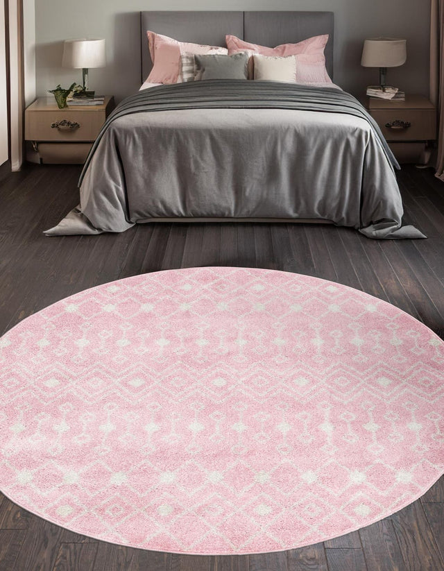 Pink 3' 1 x 3' 1 Tribal Trellis Round Area Rug Geometric Southwestern Inspired Durable Carpet for Home Interior Design for Sale at Rug Engine