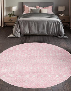 Pink 10' x 10' Tribal Trellis Round Area Rug Geometric Southwestern Inspired Durable Carpet for Home Interior Design for Sale at Rug Engine