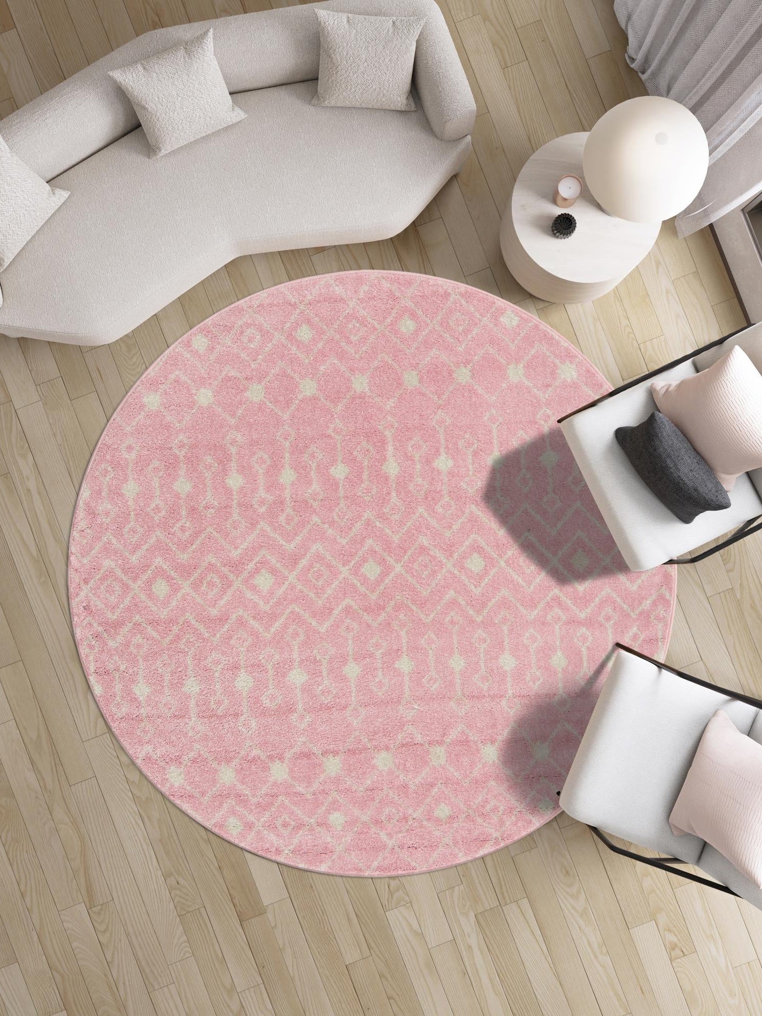 Pink 3' 1 x 3' 1 Tribal Trellis Round Area Rug Geometric Southwestern Inspired Durable Carpet for Home Interior Design for Sale at Rug Engine