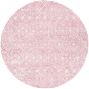 Pink 5' 3 x 5' 3 Tribal Trellis Round Area Rug Geometric Southwestern Inspired Durable Carpet for Home Interior Design for Sale at Rug Engine
