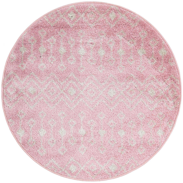 Pink 3' 1 x 3' 1 Tribal Trellis Round Area Rug Geometric Southwestern Inspired Durable Carpet for Home Interior Design for Sale at Rug Engine