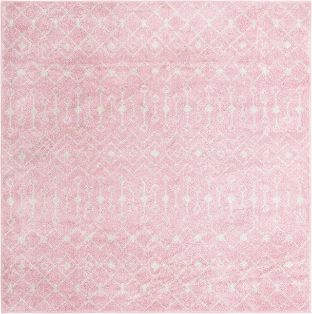 Pink 7' 10 x 7' 10 Tribal Trellis Square Area Rug Geometric Southwestern Inspired Durable Carpet for Home Interior Design for Sale at Rug Engine