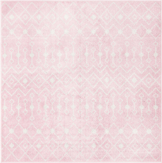 Pink 6' 1 x 6' 1 Tribal Trellis Square Area Rug Geometric Southwestern Inspired Durable Carpet for Home Interior Design for Sale at Rug Engine