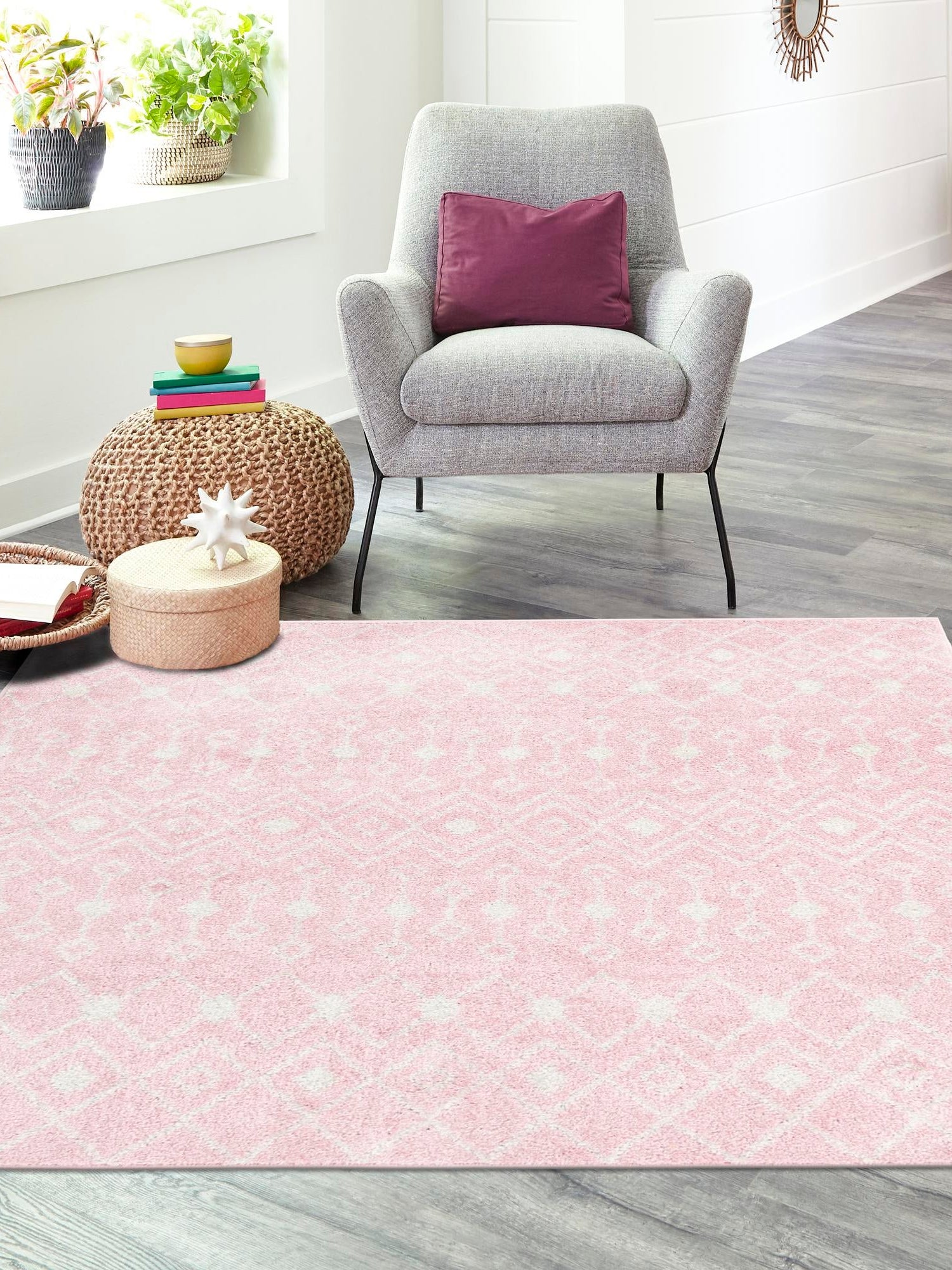 Pink 3' 1 x 3' 1 Tribal Trellis Square Area Rug Geometric Southwestern Inspired Durable Carpet for Home Interior Design for Sale at Rug Engine