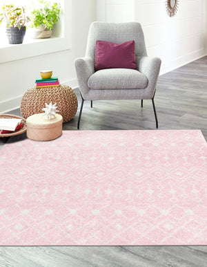 Pink 6' 1 x 6' 1 Tribal Trellis Square Area Rug Geometric Southwestern Inspired Durable Carpet for Home Interior Design for Sale at Rug Engine