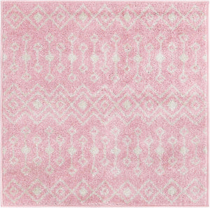 Pink 3' 1 x 3' 1 Tribal Trellis Square Area Rug Geometric Southwestern Inspired Durable Carpet for Home Interior Design for Sale at Rug Engine