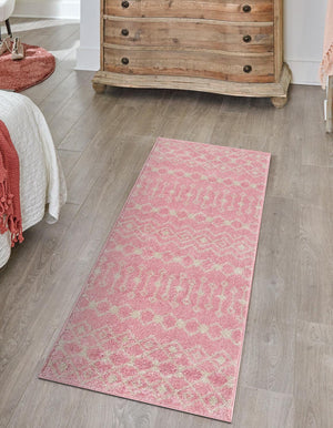 Pink 2' x 8' Tribal Trellis Runner Area Rug Geometric Southwestern Inspired Durable Carpet for Home Interior Design for Sale at Rug Engine