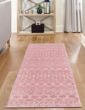 Pink 2' 7 x 10' Tribal Trellis Runner Area Rug Geometric Southwestern Inspired Durable Carpet for Home Interior Design for Sale at Rug Engine