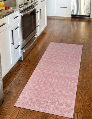 Pink 2' x 8' Tribal Trellis Runner Area Rug Geometric Southwestern Inspired Durable Carpet for Home Interior Design for Sale at Rug Engine