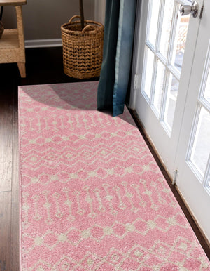 Pink 2' x 8' Tribal Trellis Runner Area Rug Geometric Southwestern Inspired Durable Carpet for Home Interior Design for Sale at Rug Engine