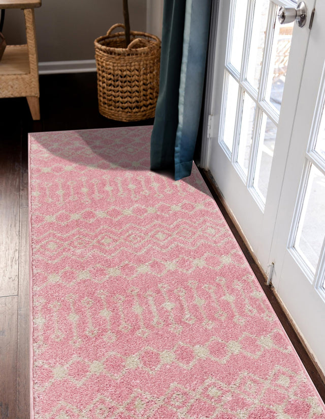 Pink 2' x 7' 1 Tribal Trellis Runner Area Rug Geometric Southwestern Inspired Durable Carpet for Home Interior Design for Sale at Rug Engine