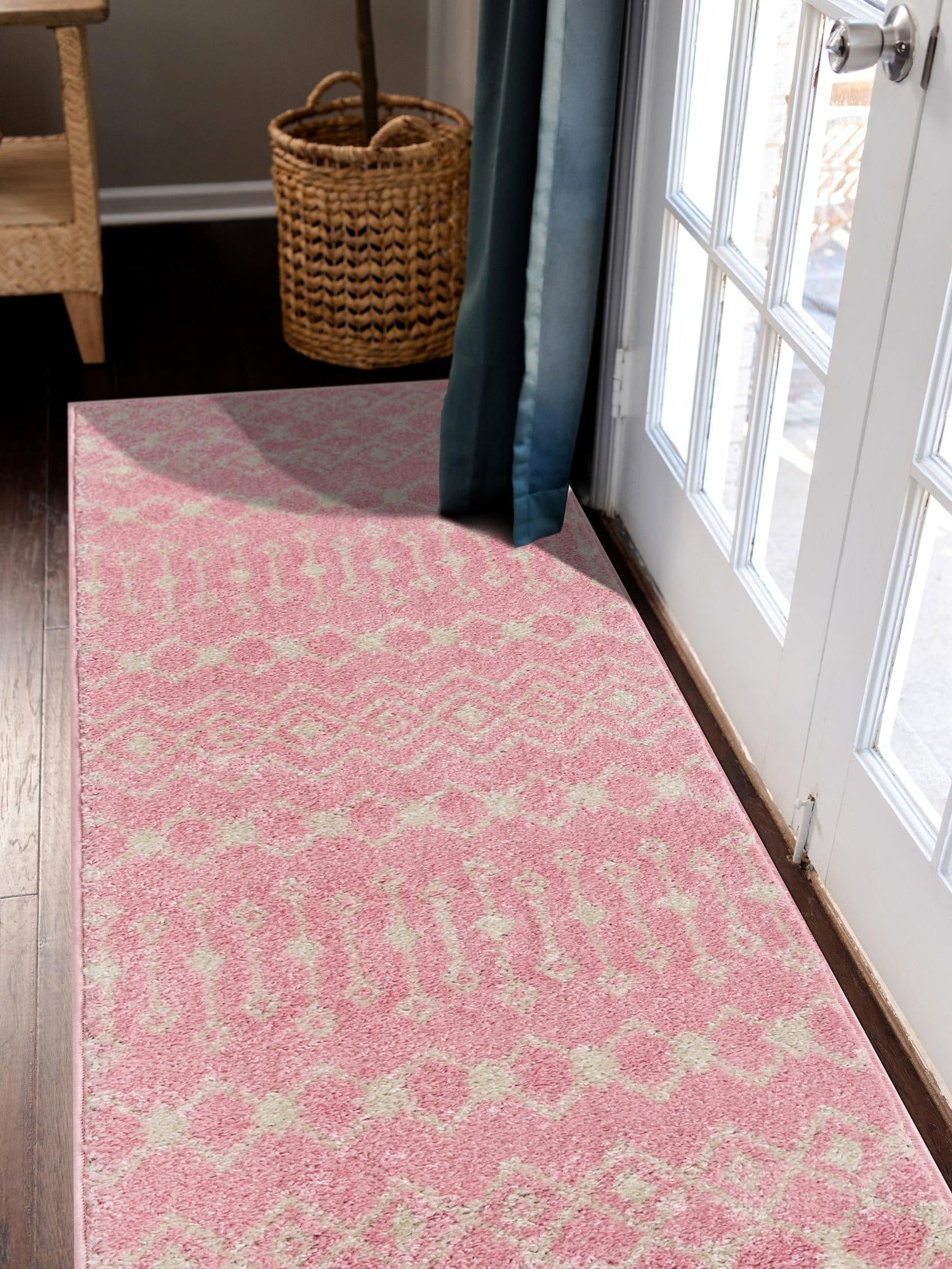Pink 3' 3 x 16' 5 Tribal Trellis Runner Area Rug Geometric Southwestern Inspired Durable Carpet for Home Interior Design for Sale at Rug Engine