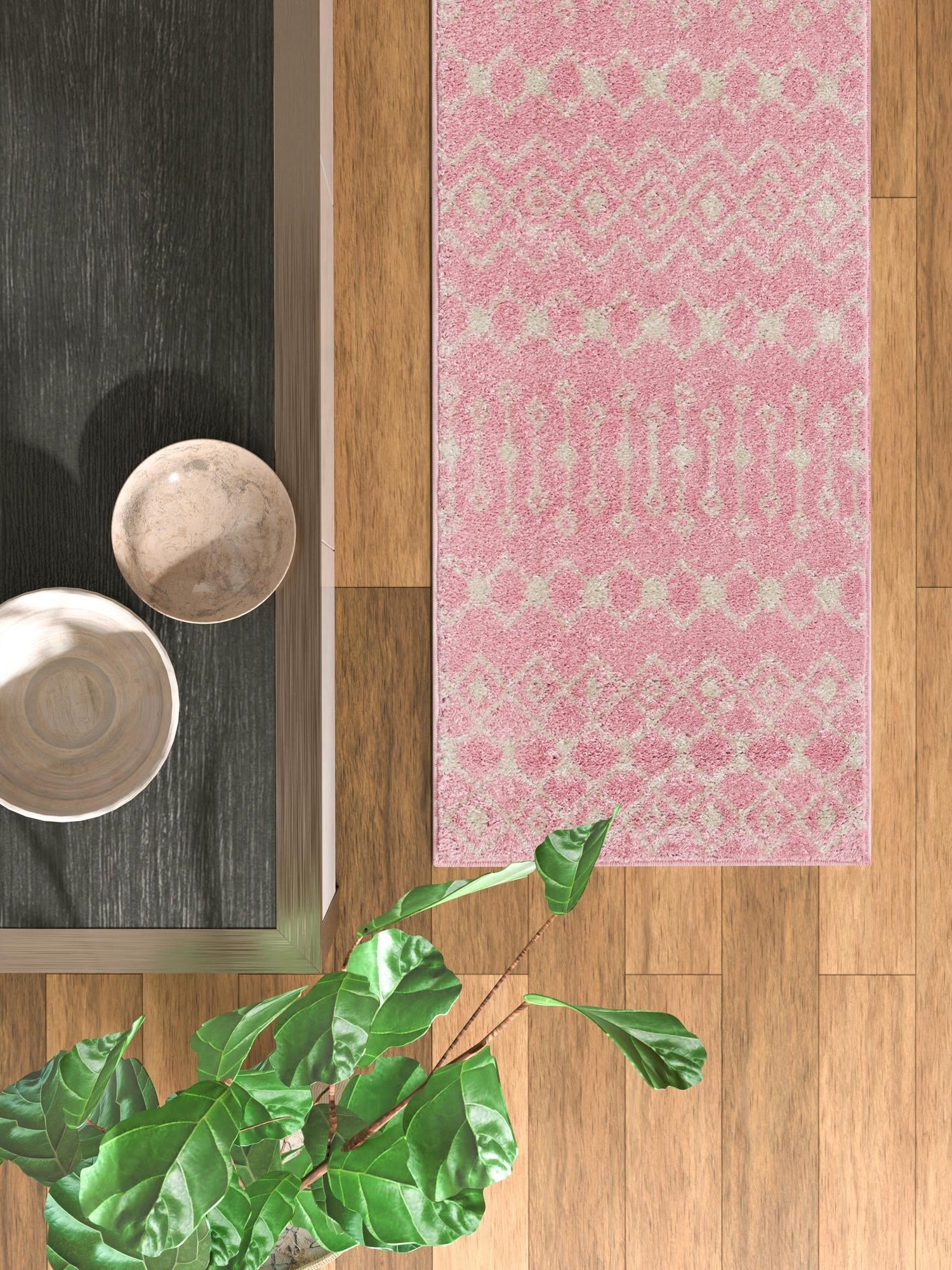Pink 3' 3 x 16' 5 Tribal Trellis Runner Area Rug Geometric Southwestern Inspired Durable Carpet for Home Interior Design for Sale at Rug Engine