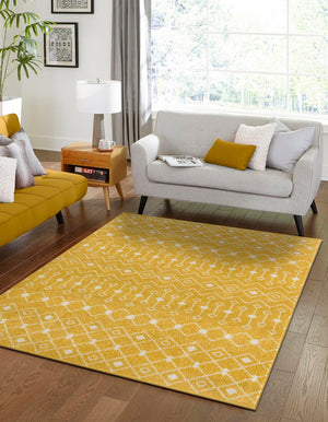 Yellow 6' x 9' Tribal Trellis Rectangle Area Rug Geometric Southwestern Inspired Durable Carpet for Home Interior Design for Sale at Rug Engine