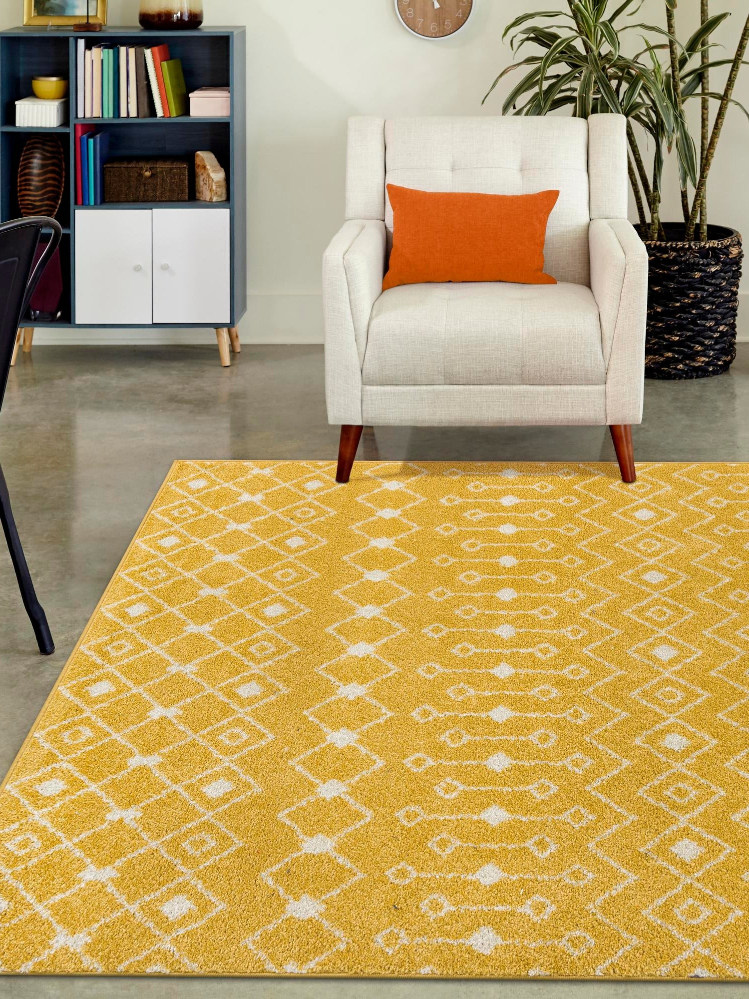 Yellow 7' 10 x 10' Tribal Trellis Rectangle Area Rug Geometric Southwestern Inspired Durable Carpet for Home Interior Design for Sale at Rug Engine