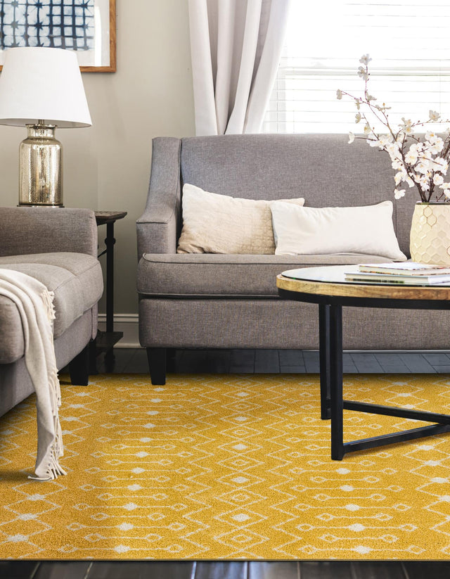 Yellow 5' 3 x 8' Tribal Trellis Rectangle Area Rug Geometric Southwestern Inspired Durable Carpet for Home Interior Design for Sale at Rug Engine