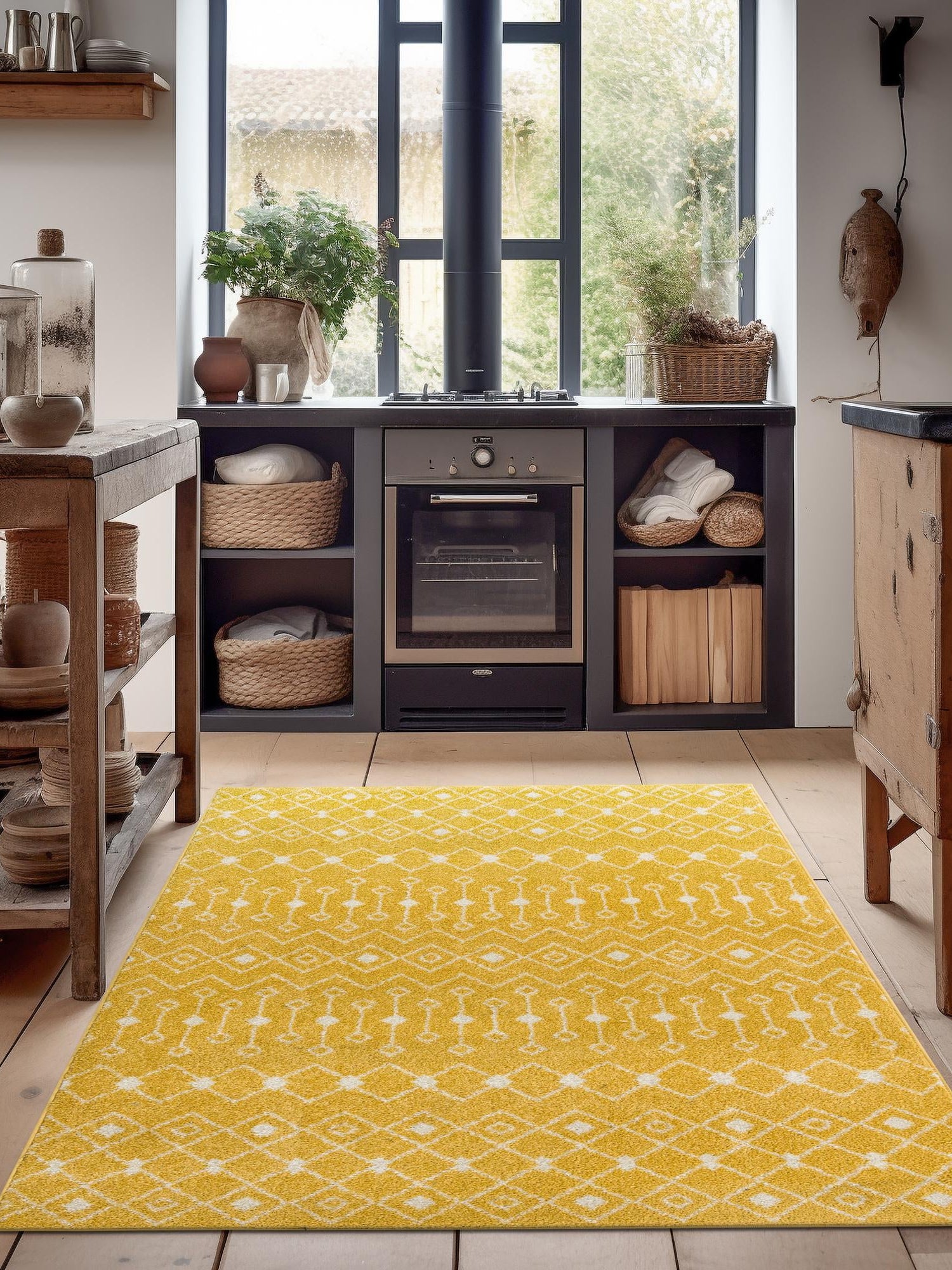 Yellow 6' x 9' Tribal Trellis Rectangle Area Rug Geometric Southwestern Inspired Durable Carpet for Home Interior Design for Sale at Rug Engine