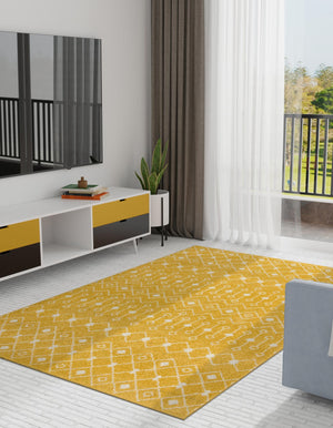 Yellow 6' x 9' Tribal Trellis Rectangle Area Rug Geometric Southwestern Inspired Durable Carpet for Home Interior Design for Sale at Rug Engine