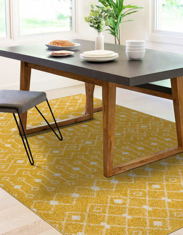 Yellow 10' x 13' Tribal Trellis Rectangle Area Rug Geometric Southwestern Inspired Durable Carpet for Home Interior Design for Sale at Rug Engine