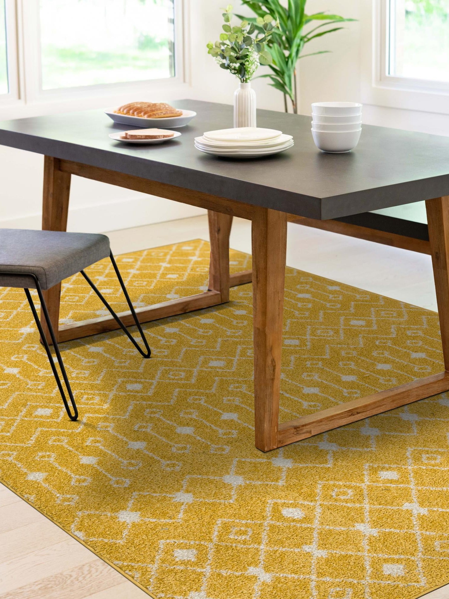 Yellow 9' x 12' Tribal Trellis Rectangle Area Rug Geometric Southwestern Inspired Durable Carpet for Home Interior Design for Sale at Rug Engine