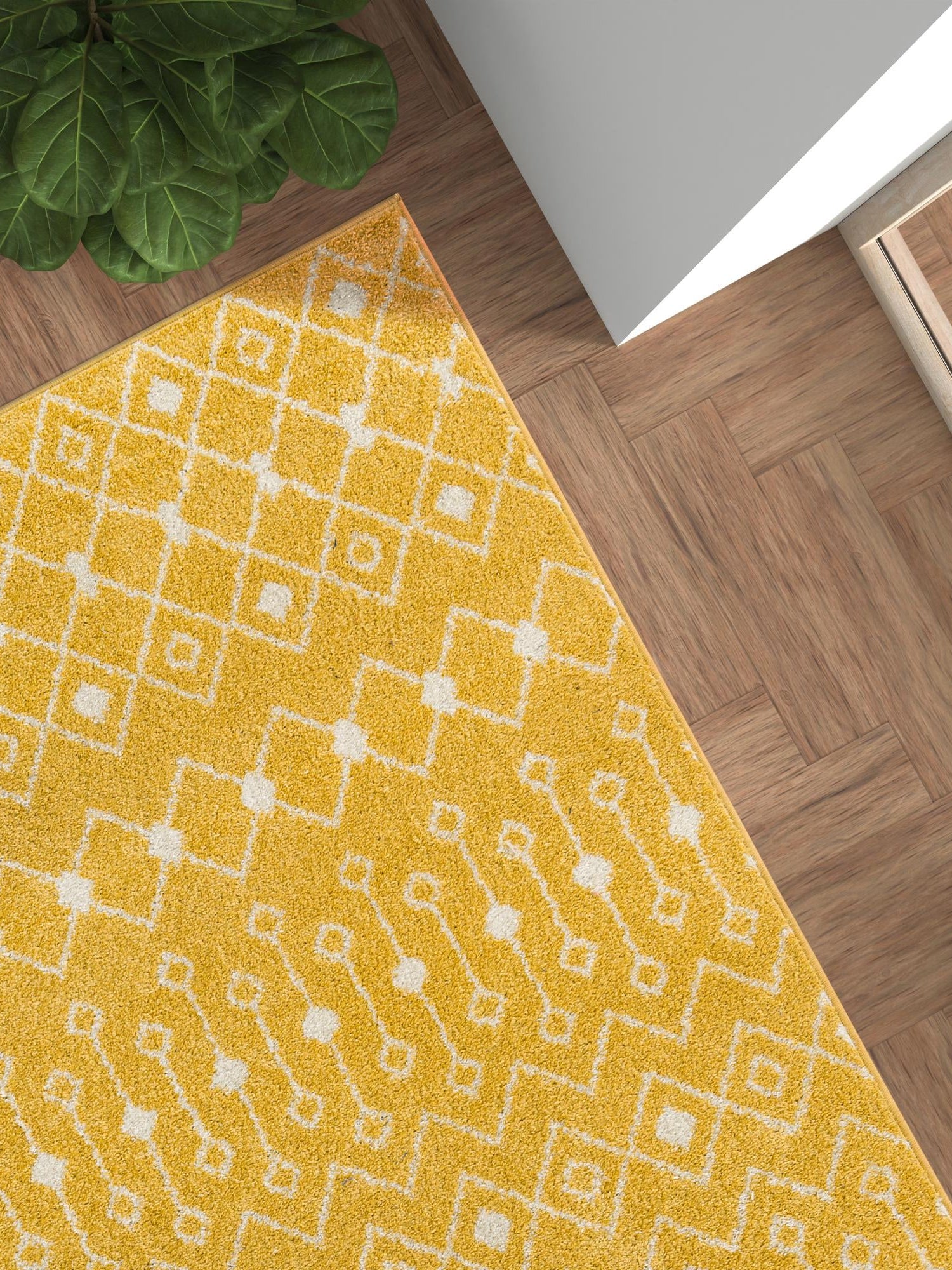 Yellow 9' x 12' Tribal Trellis Rectangle Area Rug Geometric Southwestern Inspired Durable Carpet for Home Interior Design for Sale at Rug Engine