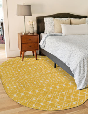 Yellow 4' x 6' Tribal Trellis Oval Area Rug Geometric Southwestern Inspired Durable Carpet for Home Interior Design for Sale at Rug Engine