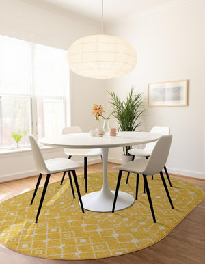Yellow 7' 10 x 10' Tribal Trellis Oval Area Rug Geometric Southwestern Inspired Durable Carpet for Home Interior Design for Sale at Rug Engine