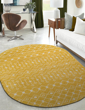 Yellow 7' 10 x 10' Tribal Trellis Oval Area Rug Geometric Southwestern Inspired Durable Carpet for Home Interior Design for Sale at Rug Engine