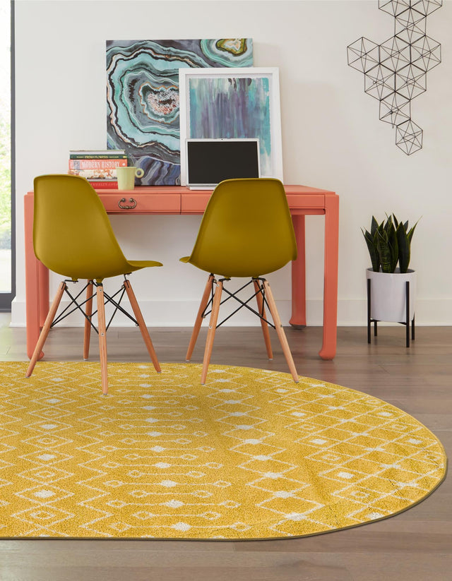 Yellow 4' x 6' Tribal Trellis Oval Area Rug Geometric Southwestern Inspired Durable Carpet for Home Interior Design for Sale at Rug Engine