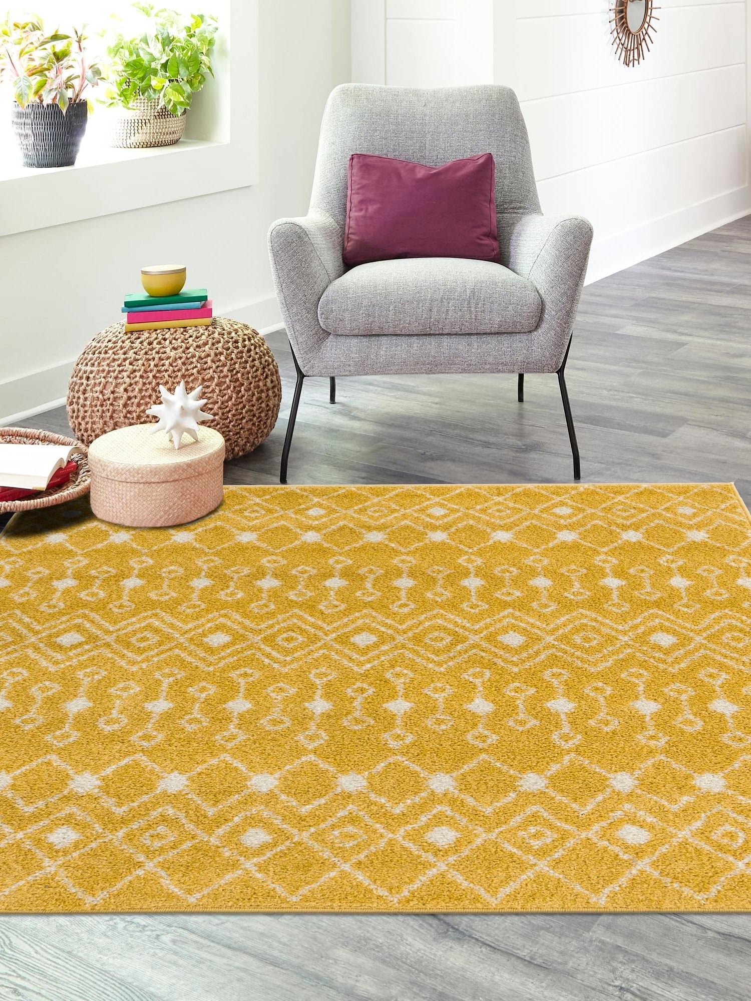 Yellow 10' x 10' Tribal Trellis Square Area Rug Geometric Southwestern Inspired Durable Carpet for Home Interior Design for Sale at Rug Engine