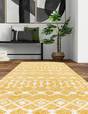 Yellow 2' x 8' Tribal Trellis Runner Area Rug Geometric Southwestern Inspired Durable Carpet for Home Interior Design for Sale at Rug Engine