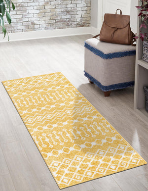 Yellow 2' x 8' Tribal Trellis Runner Area Rug Geometric Southwestern Inspired Durable Carpet for Home Interior Design for Sale at Rug Engine