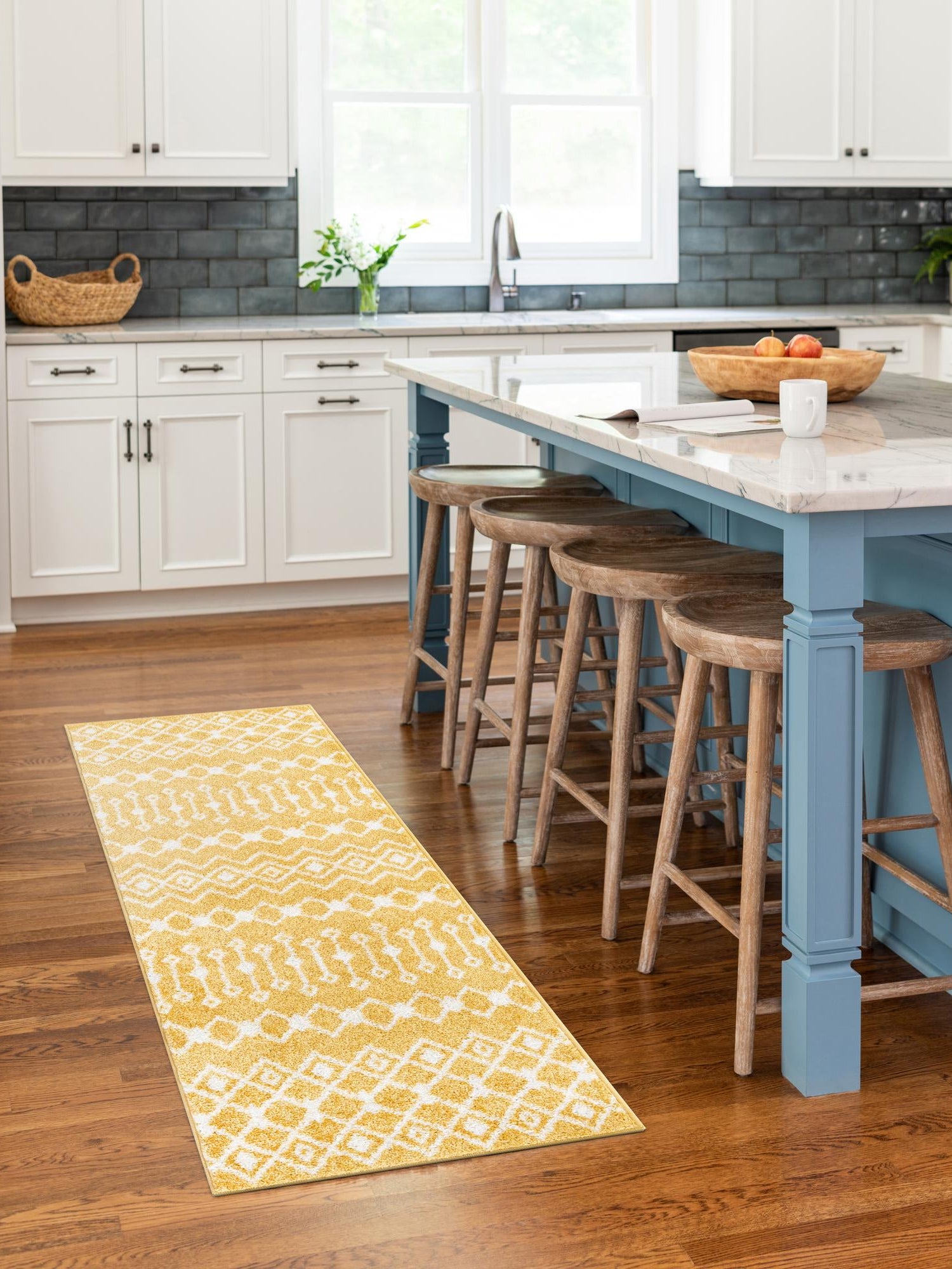 Yellow 2' x 8' Tribal Trellis Runner Area Rug Geometric Southwestern Inspired Durable Carpet for Home Interior Design for Sale at Rug Engine