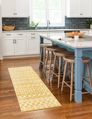 Yellow 2' x 8' Tribal Trellis Runner Area Rug Geometric Southwestern Inspired Durable Carpet for Home Interior Design for Sale at Rug Engine