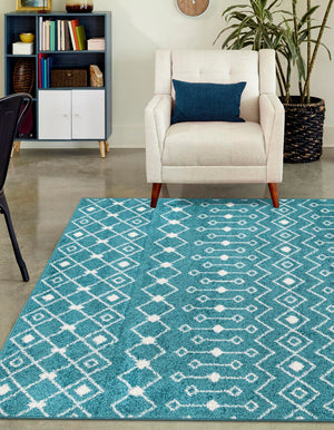 Turquoise 10' 8 x 14' Tribal Trellis Rectangle Area Rug Geometric Southwestern Inspired Durable Carpet for Home Interior Design for Sale at Rug Engine