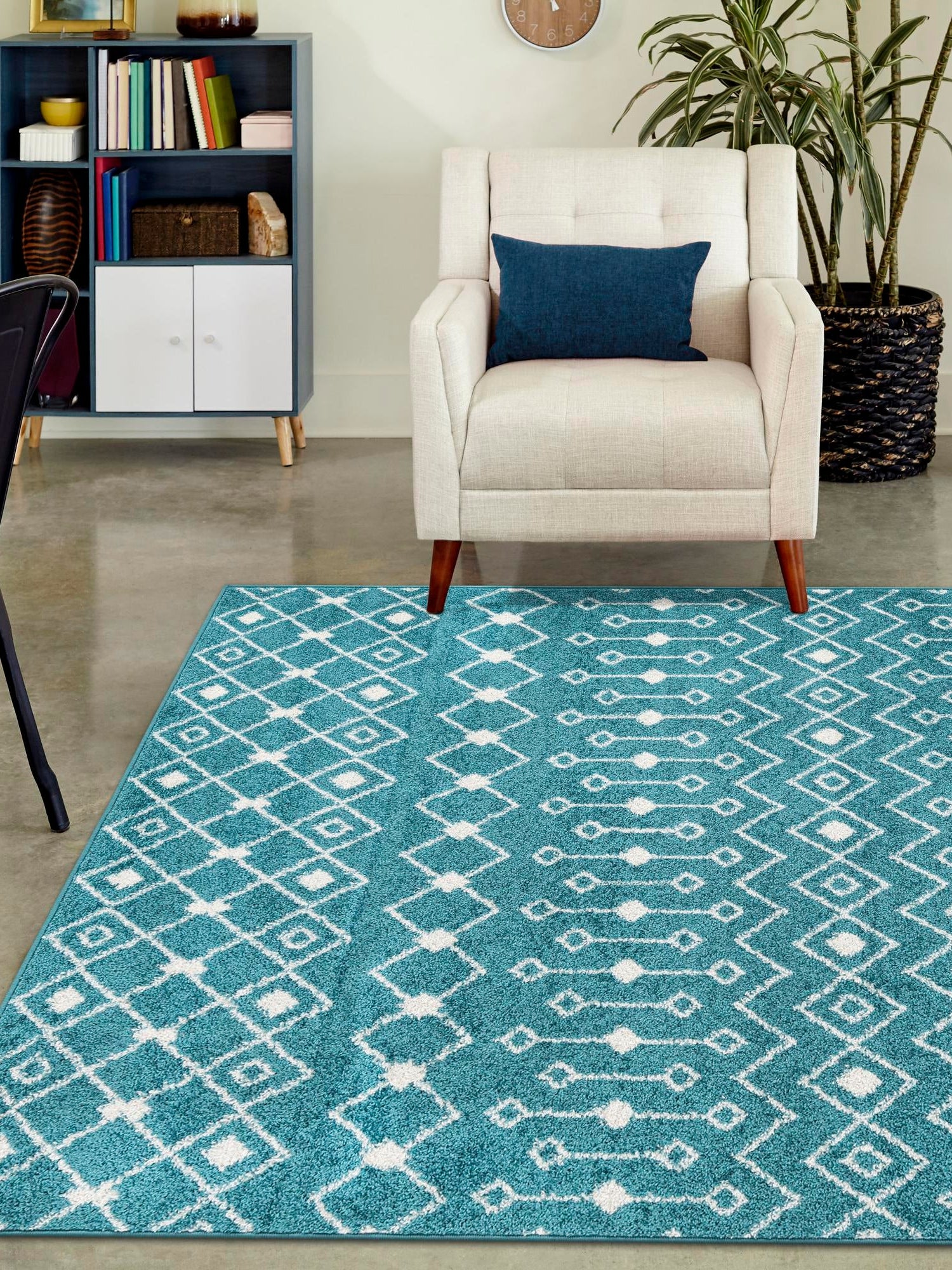 Turquoise 6' x 9' Tribal Trellis Rectangle Area Rug Geometric Southwestern Inspired Durable Carpet for Home Interior Design for Sale at Rug Engine